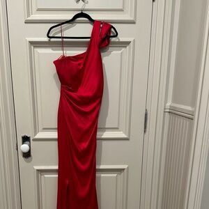 Nicole Hill, Long red silk dress